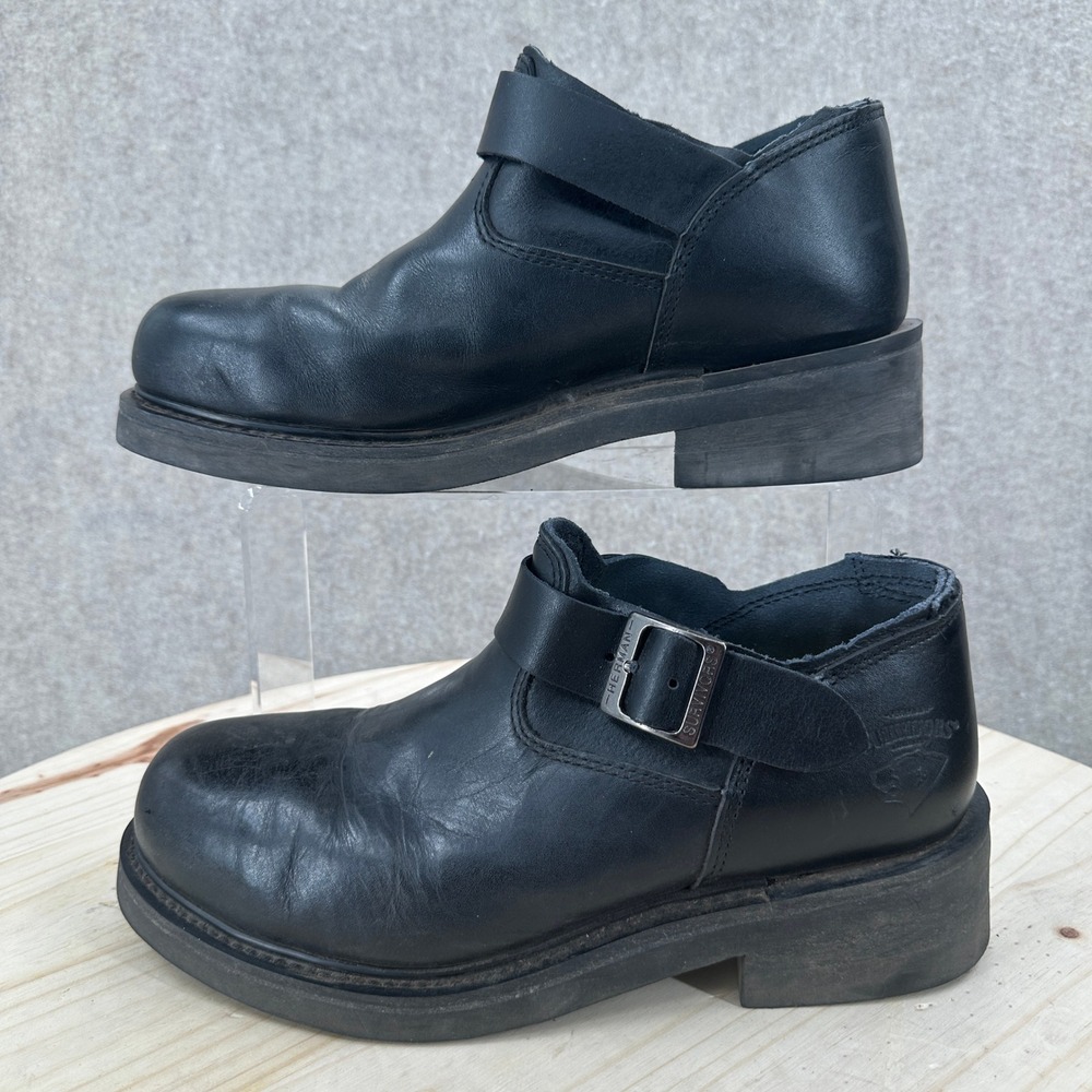 VTG Herman Survivors Engineer Motorcycle Shoes Boots 10 Black Leather Buckle Low